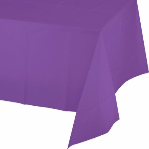 Amethyst Purple Plastic Tablecover, 137cm x 274cm, ideal for events, adds elegance, easy to clean, and disposable.