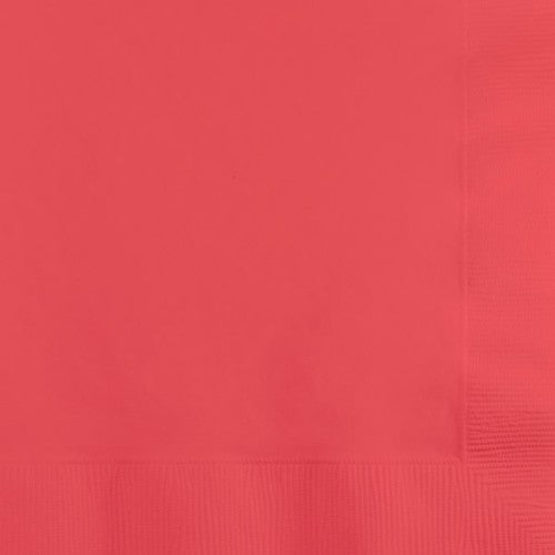 Vibrant coral luncheon napkins, 33cm x 33cm, 2-ply, pack of 50, add elegance to any dining occasion.