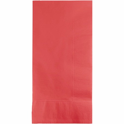 Pack of 50 coral dinner napkins, 40cm x 40cm, 2-ply, elegantly designed for stylish table settings.