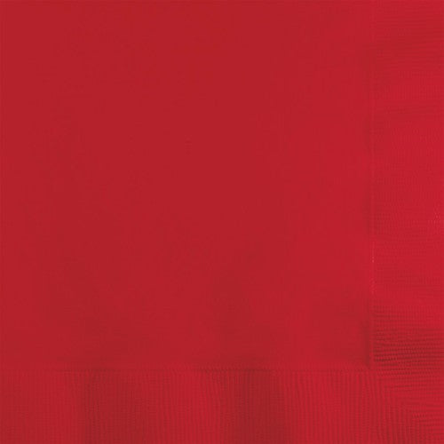 Pack of 50 Classic Red Beverage Napkins, 25cm x 25cm, durable 2-ply, perfect for parties and festive occasions.