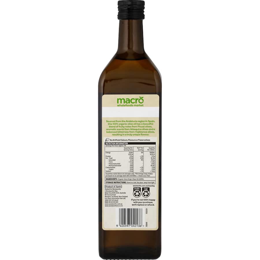 Macro Organic Olive Oil Spanish Extra Virgin 1L