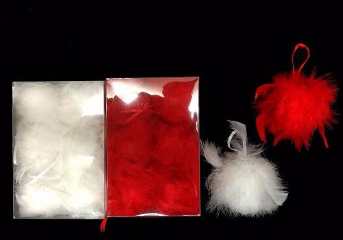 White Hanging Feather Ball x 6