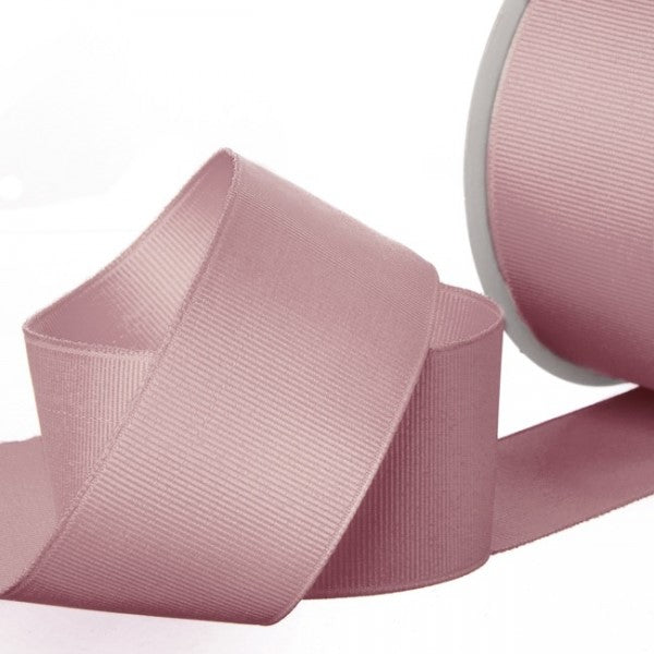 Elegant 38mm wide Pink Dusk Grosgrain Ribbon, perfect for DIY crafts, gift wrapping, and home decor projects.