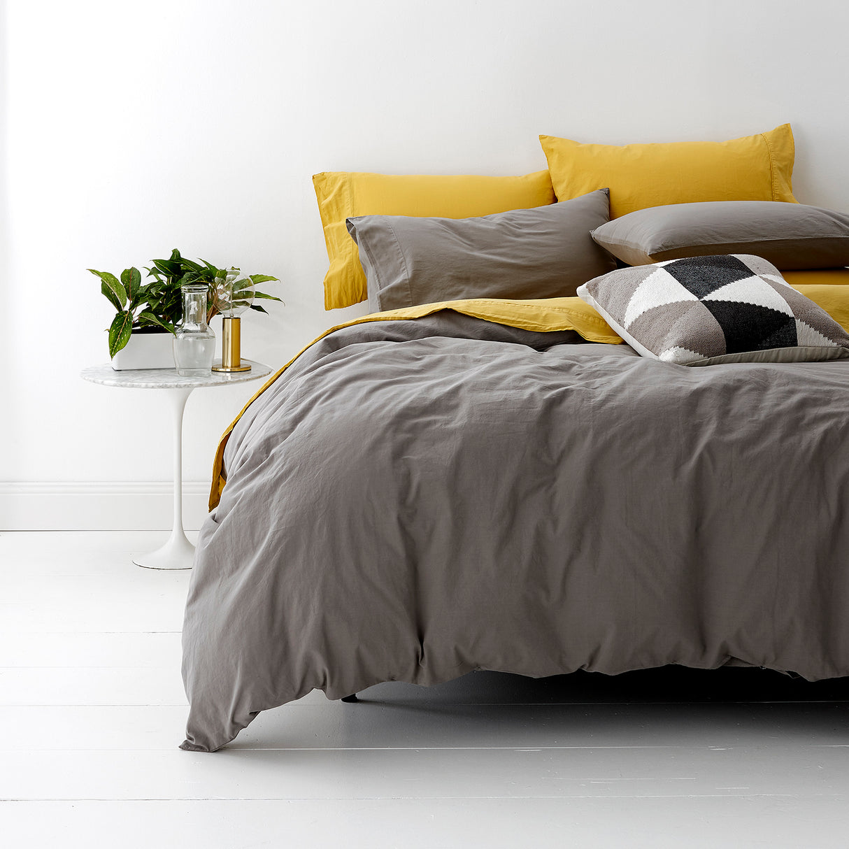 Park Avenue European Vintage Washed Cotton Quilt / Duvet Cover Set Double Coal