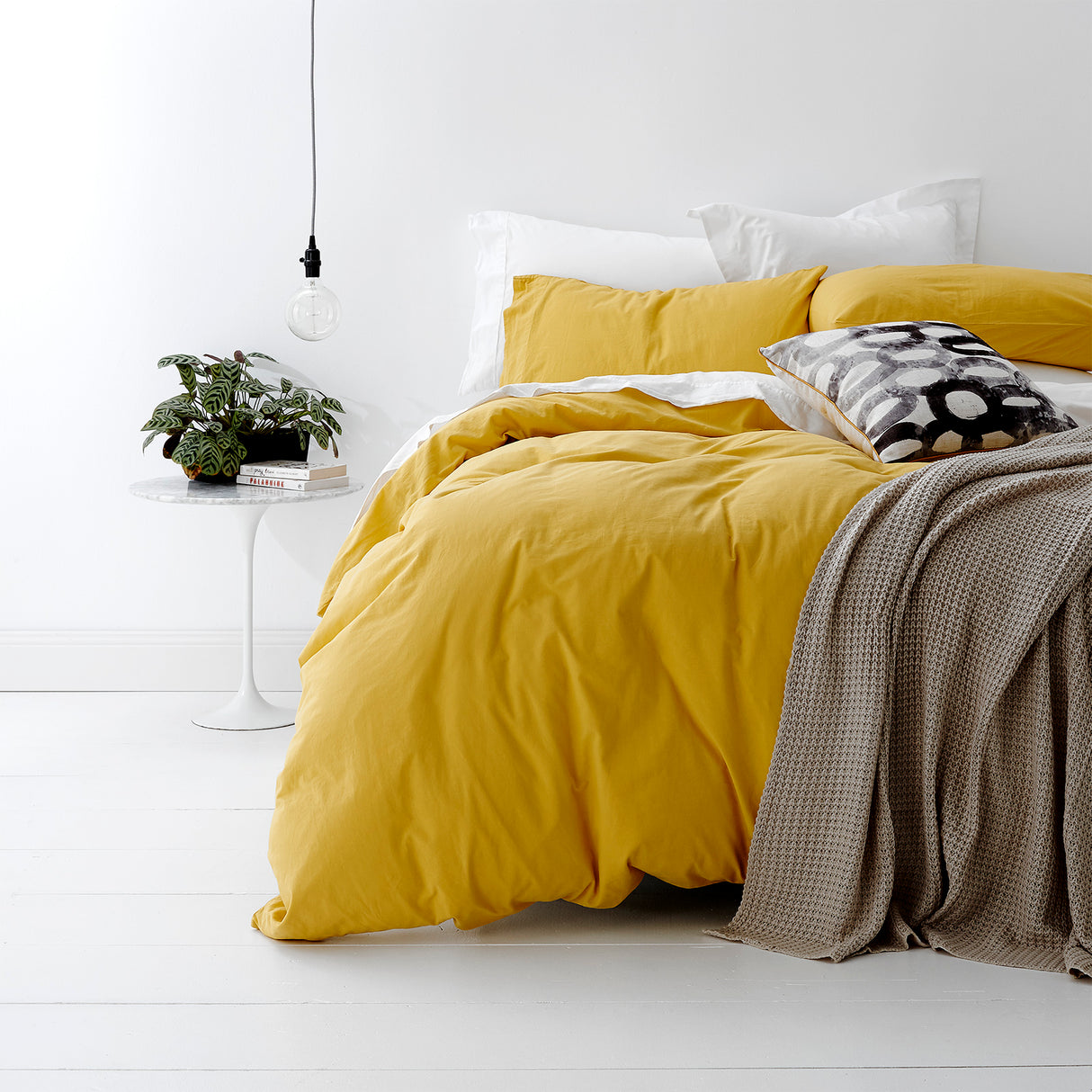 European Vintage Washed Cotton Quilt / Duvet Cover Set Double  Yellow