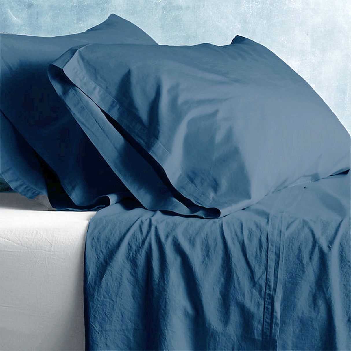Park Avenue European Vintage Washed Cotton Sheet Set Double Blue