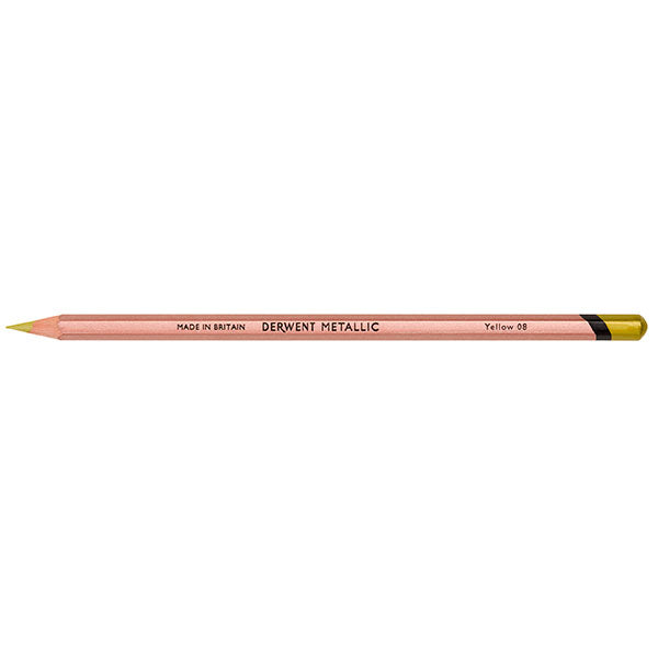 Derwent Metallic Pencil in Yellow, perfect for highlights and bold focal points with a smooth, lustrous finish.