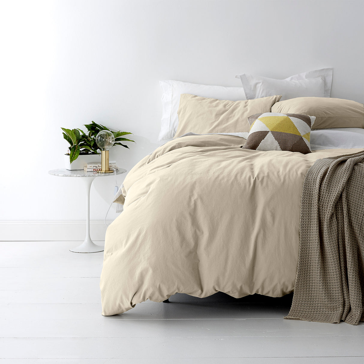Park Avenue European Vintage Washed Cotton Quilt / Duvet Cover Set Double Stone