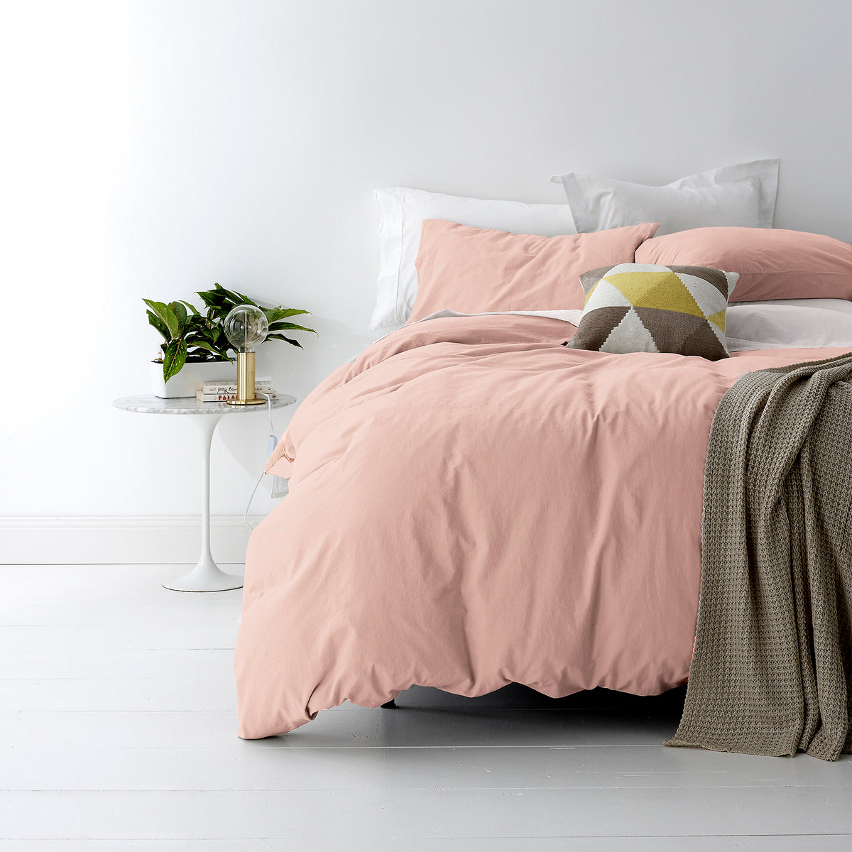 Park Avenue European Vintage Washed Cotton Quilt / Duvet Cover Set Double Blush