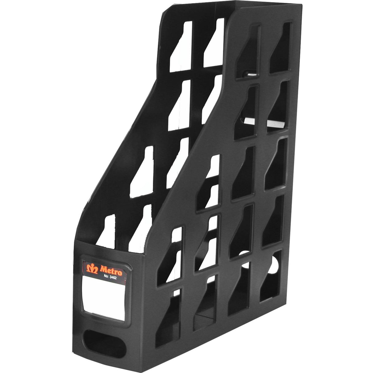 Metro 3462 Magazine File in black, featuring a lace pattern for easy content identification and vertical organization.