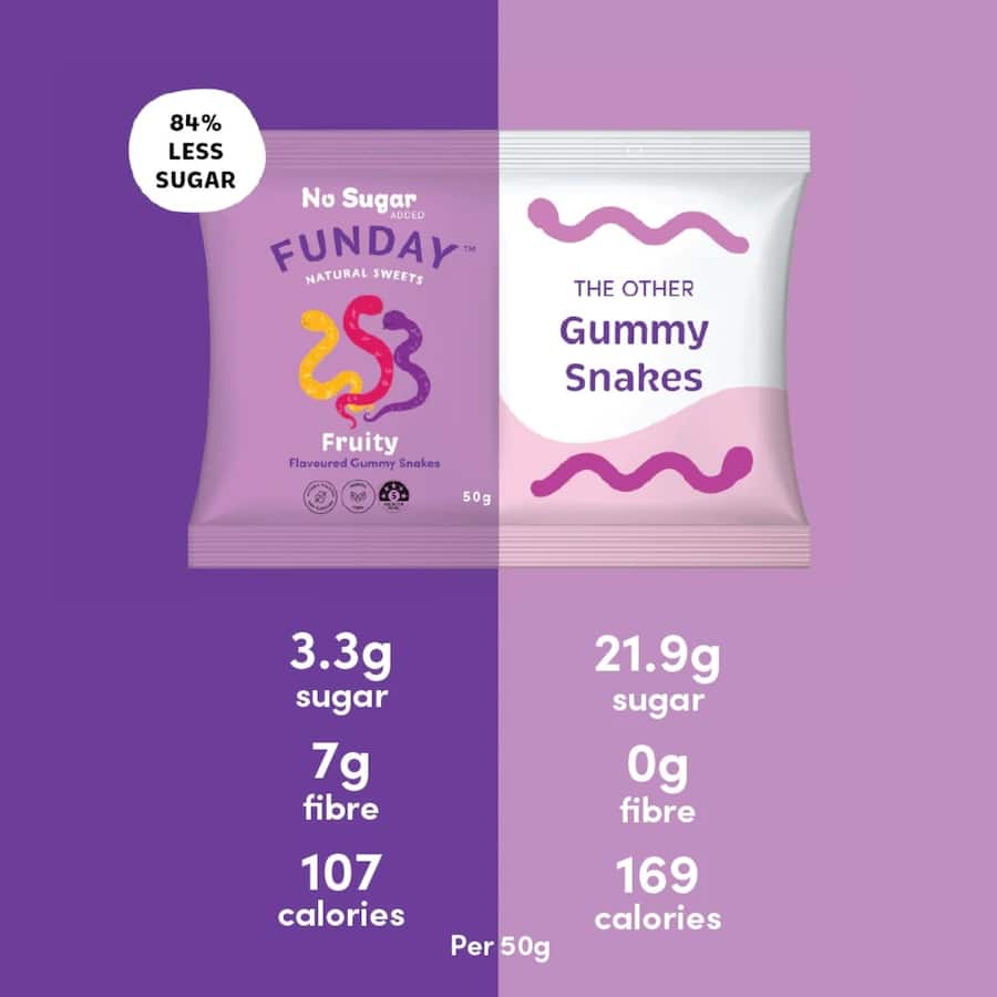 Funday Gummy Snakes Fruity No Sugar 50g