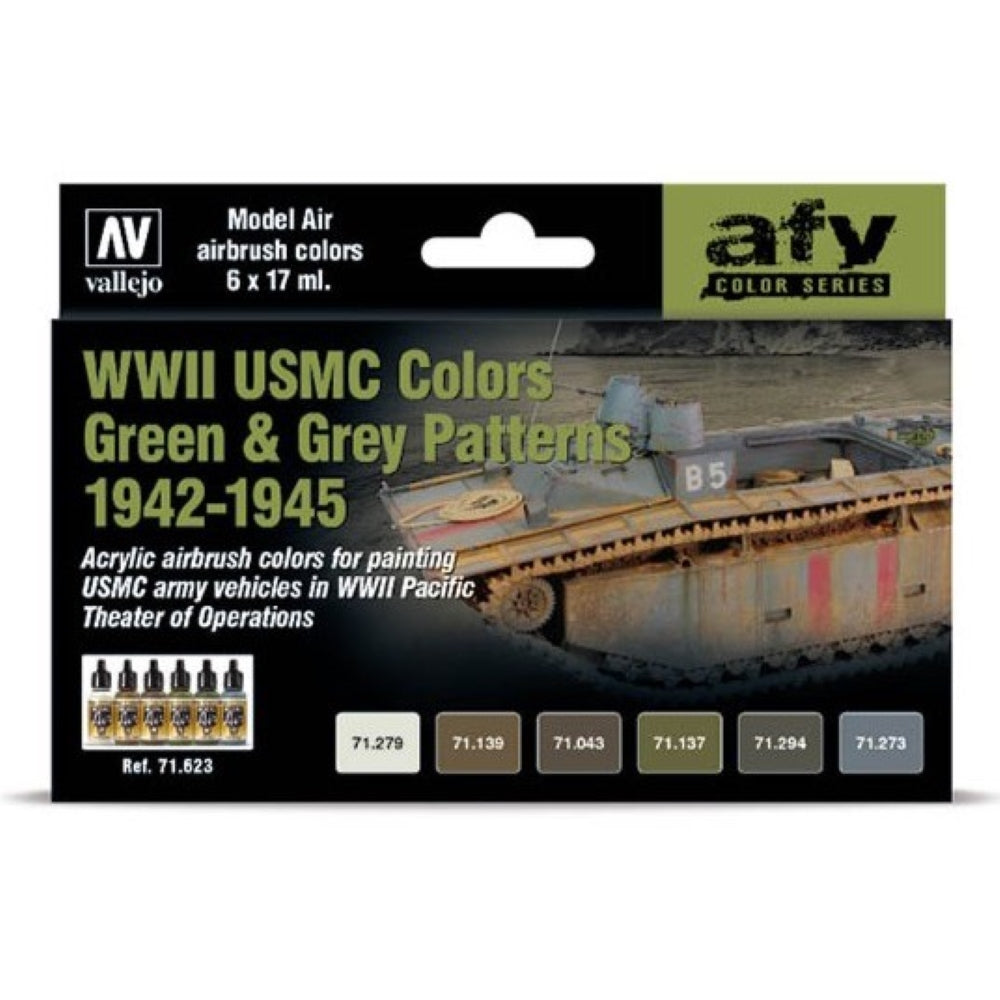 Vallejo - Model Air - Wwii Usmc Colors Green & Grey Patterns 1942-1945 6 Colour