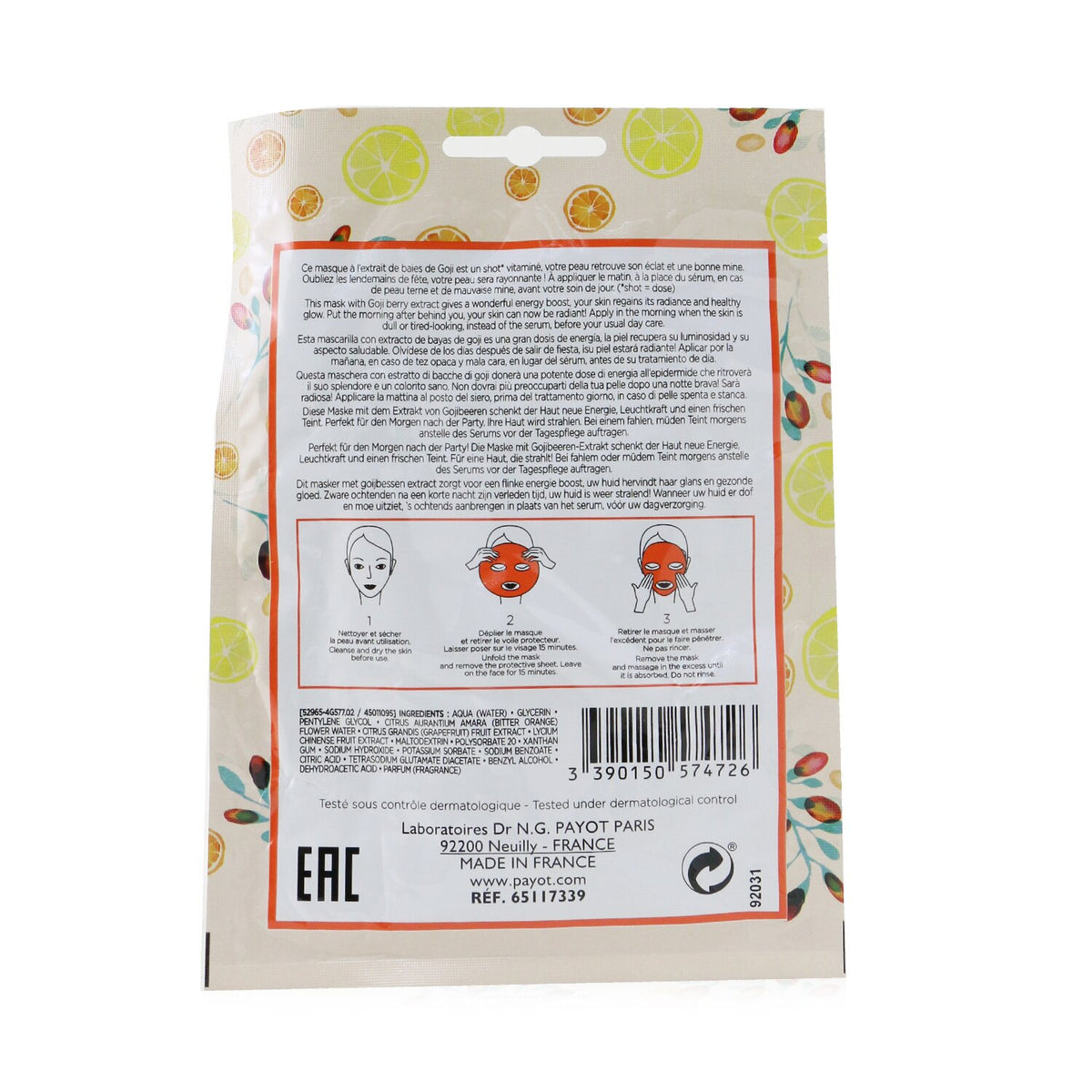 Payot - Morning Mask (Hangover) - Detox & Radiance Sheet Mask  - 15pcs