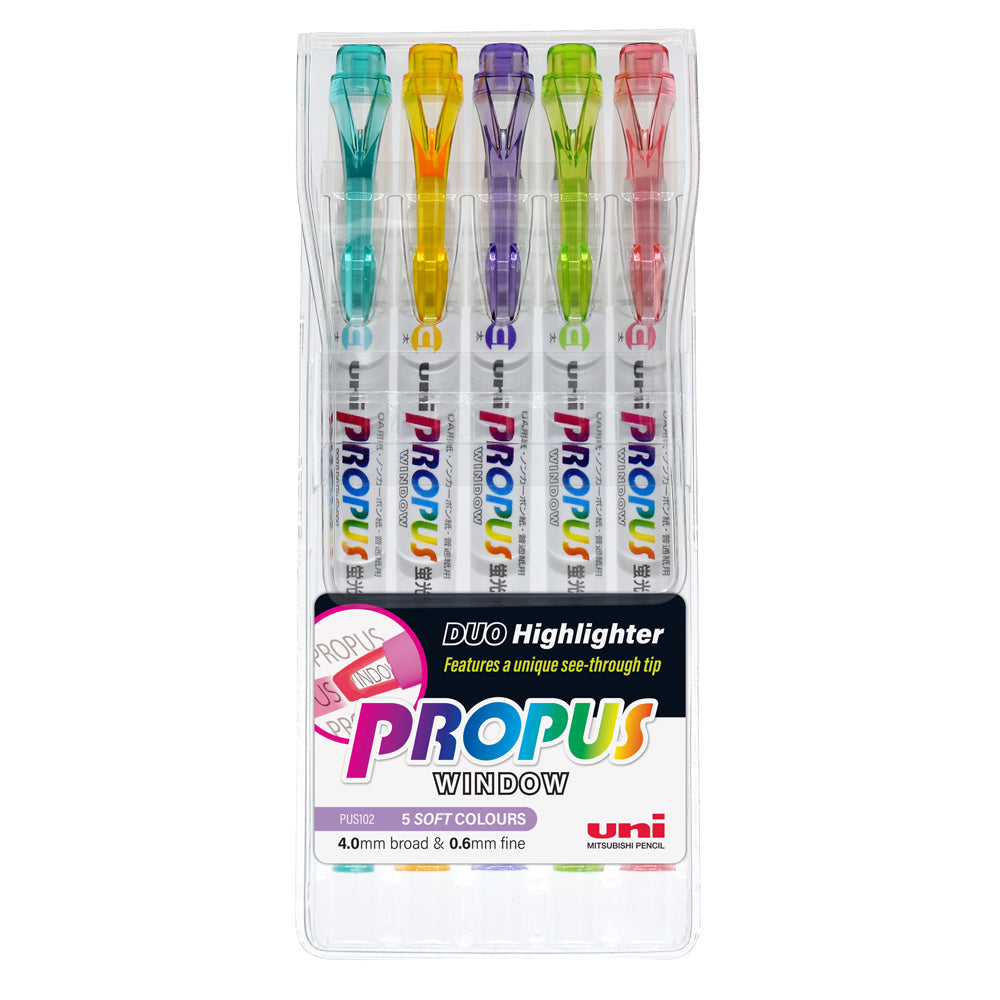 Uni Propus Window Double-Ended Highlighter 4.0mm/0.6mm 5 Pack