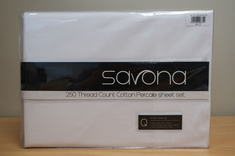 Queen sheet set in white with 250TC cotton, includes flat sheet, fitted sheet, and two pillowcases for ultimate comfort.