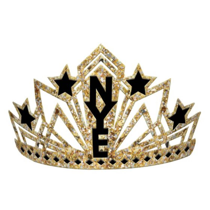 Elegant black and gold NYE Glitter Crown, perfect for festive celebrations and enhancing holiday style.