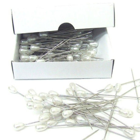 144 elegant pearl head pins for securing corsages and floral designs, discreet 38mm tear drop style for all occasions.