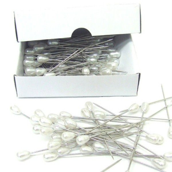 144 elegant pearl head pins for securing corsages and floral designs, discreet 38mm tear drop style for all occasions.