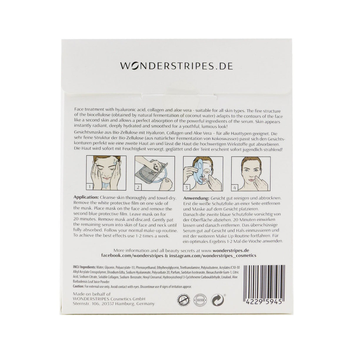 WONDERSTRIPES - Moisturizing Booster Biocellulose Facemask  - 5pcs