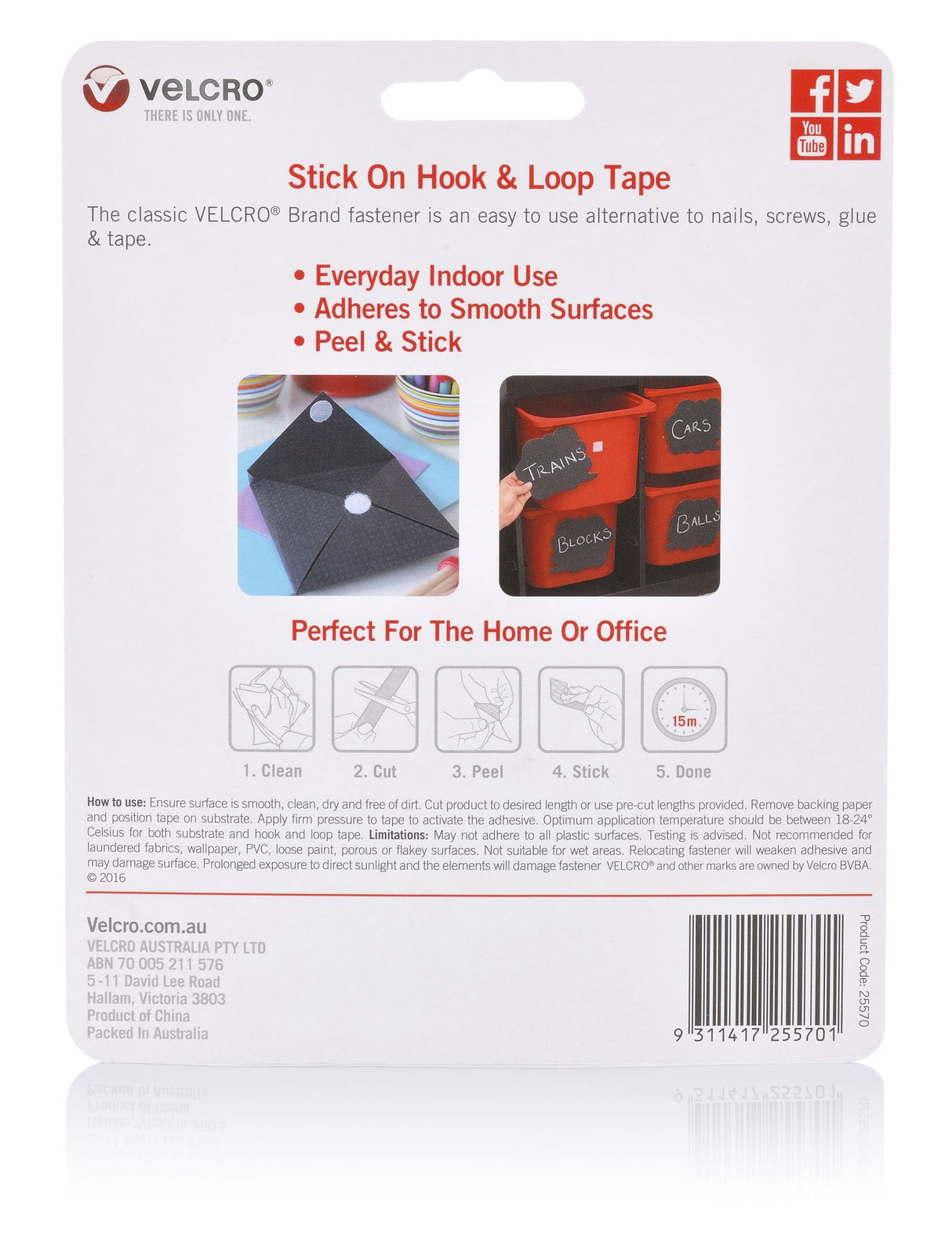 VELCRO®  Sticky Back Tape-Hook&amp;Loop  1mrollscd.Black