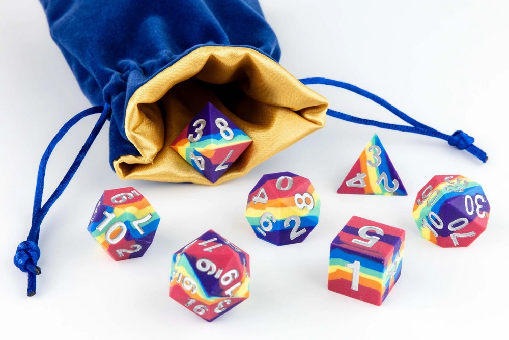 Fanroll: Small Velvet Dice Bag: Blue w/ Gold Satin