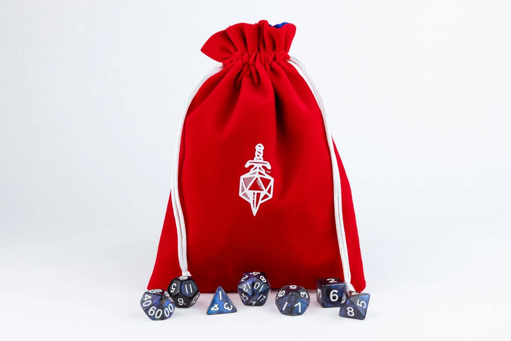 Fanroll: Large Velvet Dice Bag: Red w/ Blue Satin