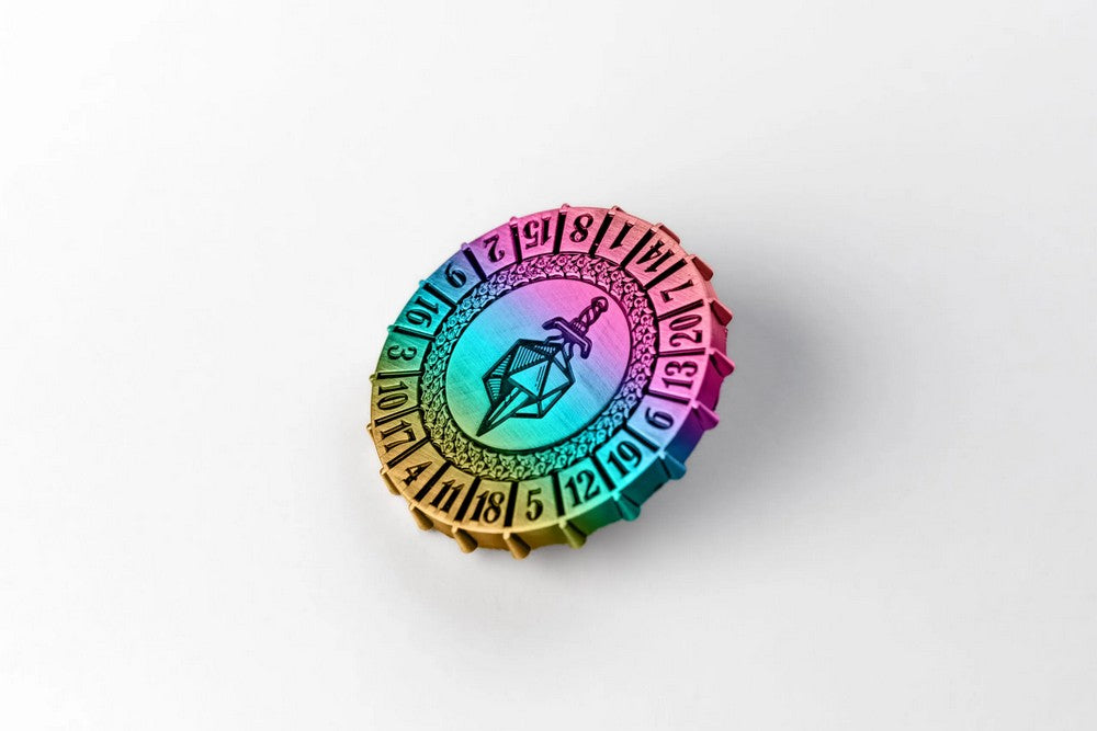 Fanroll: Metal d20 Spinner: Torched Rainbow