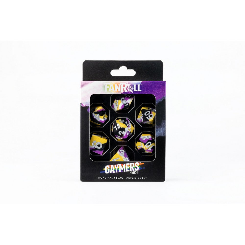 Fanroll: 16mm Pride Sharp Edge Silicone Rubber Poly Dice Set: Nonbinary