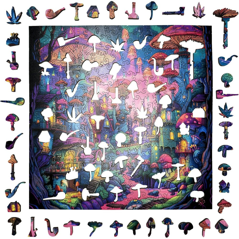 Trippy Puzzles - 300 Piece Wood Jigsaw Shroomopolis