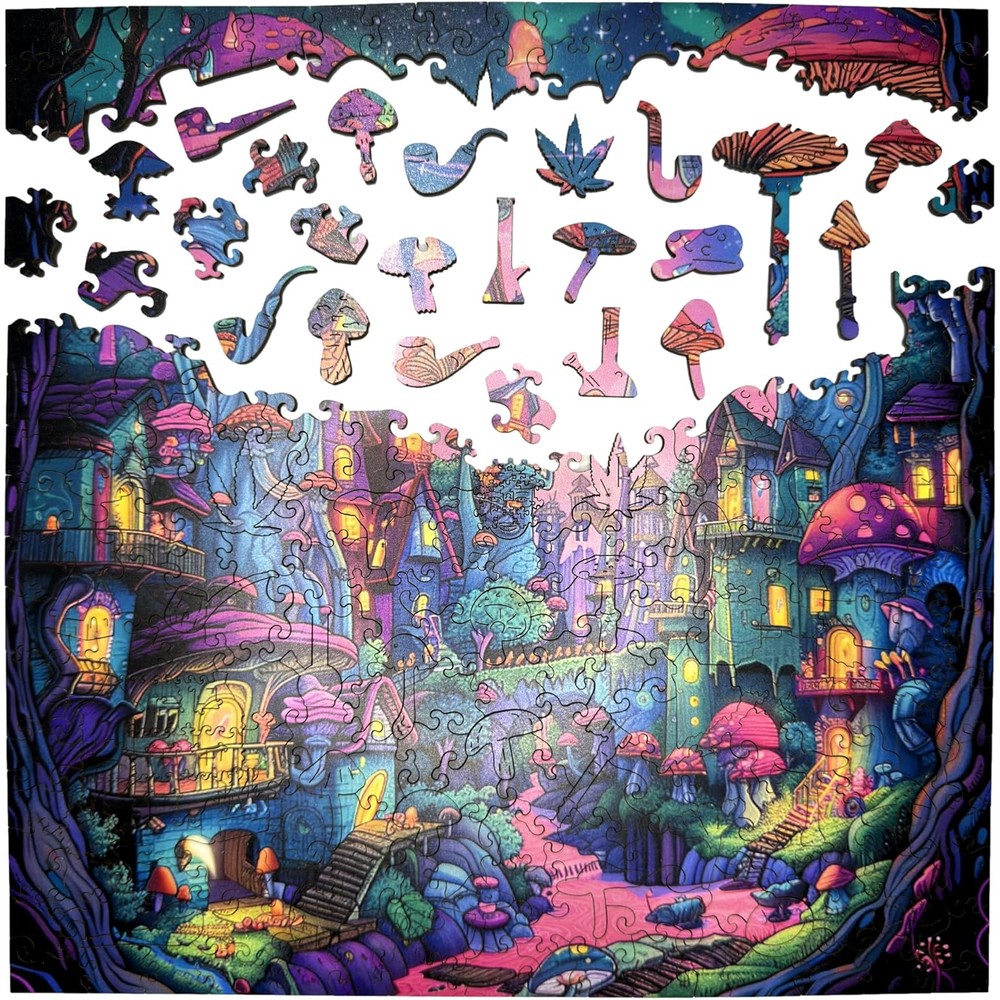 Trippy Puzzles - 300 Piece Wood Jigsaw Shroomopolis