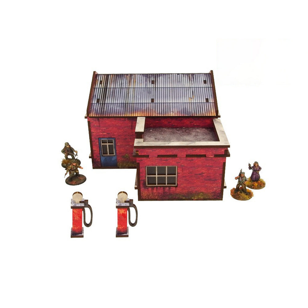 Micro Art Studio - WW2 Normandy Garage w. Petrol Station PREPAINTED [28mm/1:56]