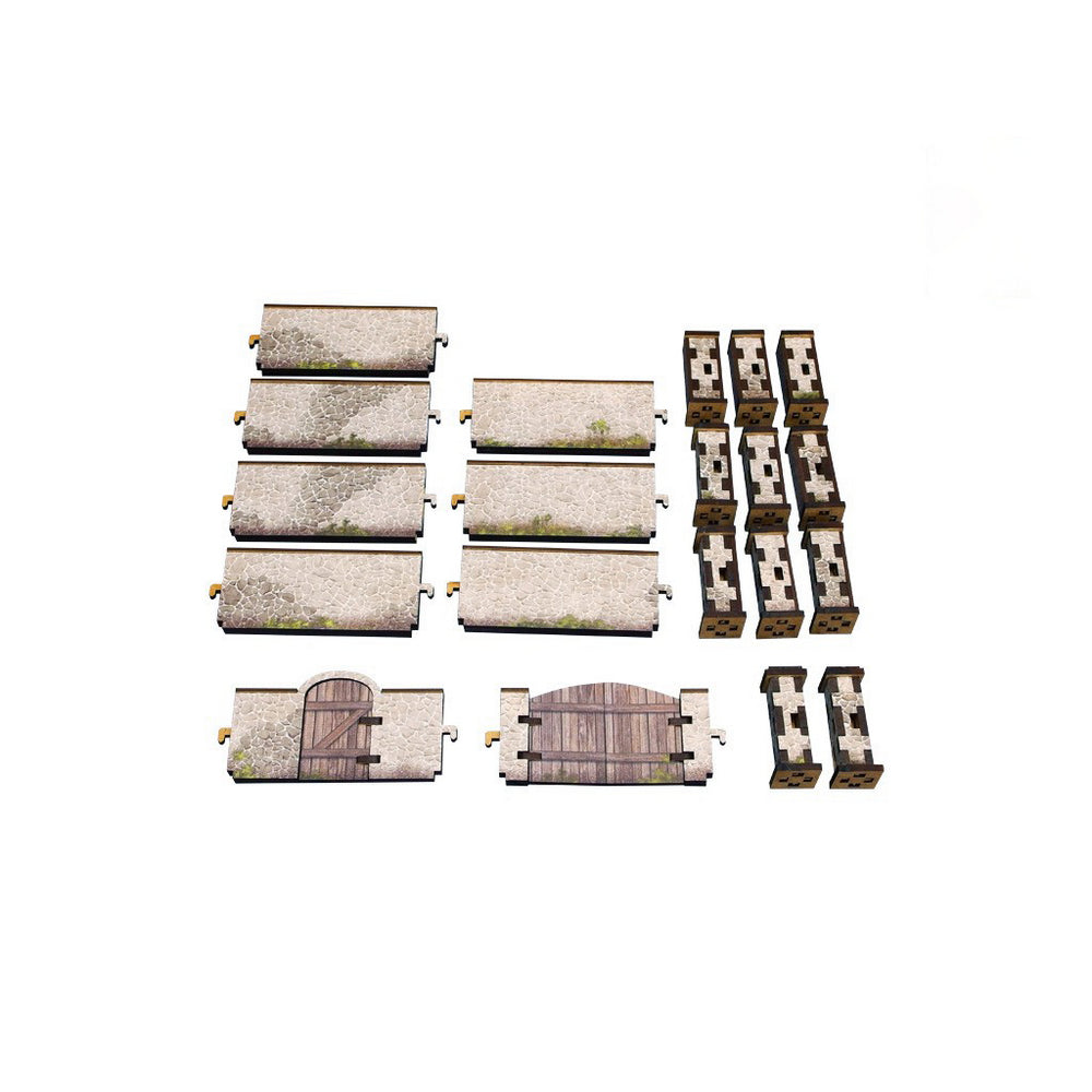 Micro Art Studio - WW2 Normandy Stone Wall w. Gate (high) PREPAINTED [28mm/1:56]