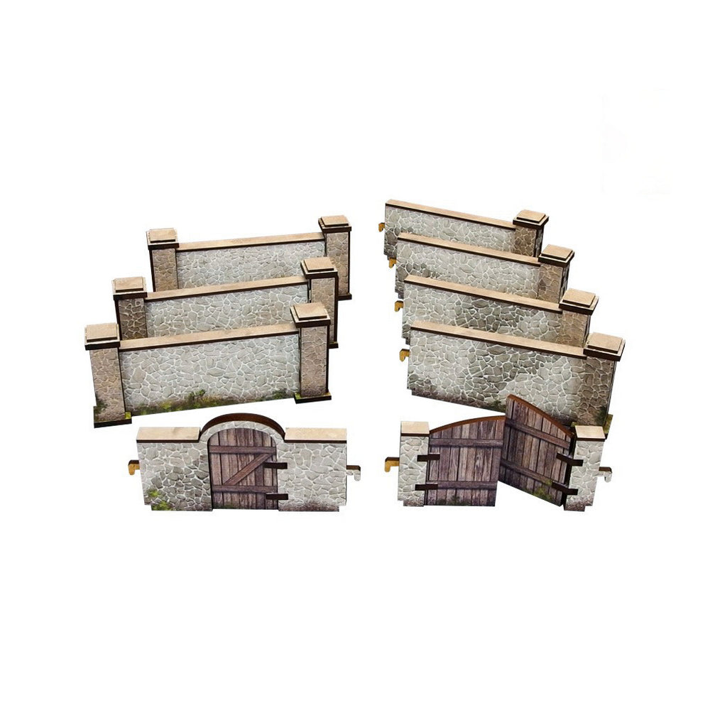 Micro Art Studio - WW2 Normandy Stone Wall w. Gate (high) PREPAINTED [28mm/1:56]