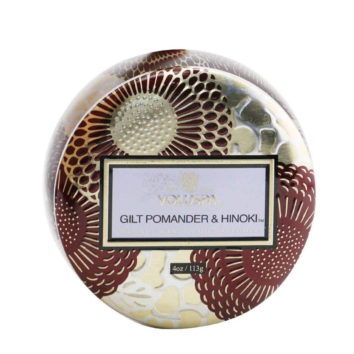 Voluspa - Mini Tin Candle - Gilt Pomander & Hinoki  - 113g/4oz
