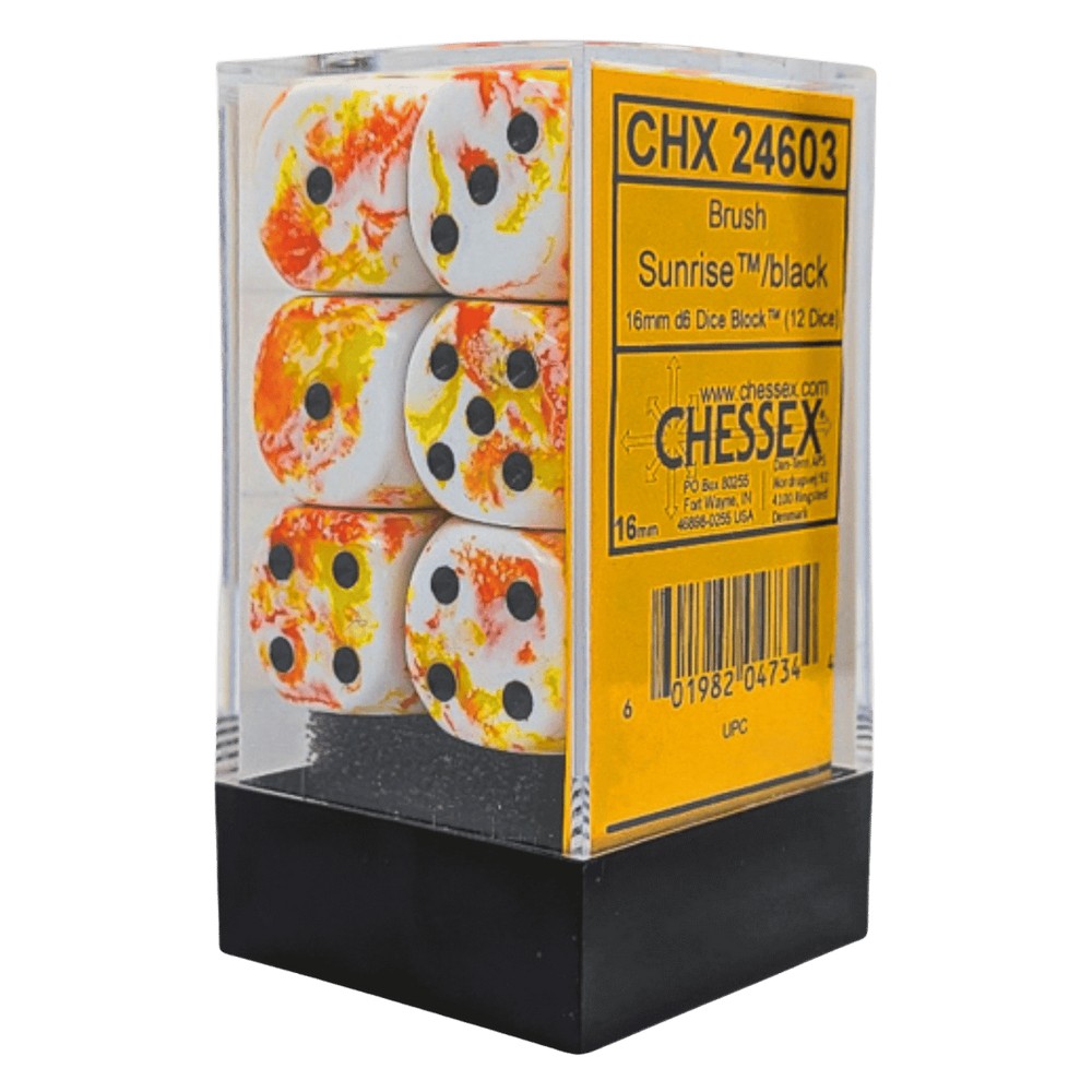 CHX 24603 Brush Sunrise/black 16mm d6 Dice Block (12 dice) - Gaming Accessory