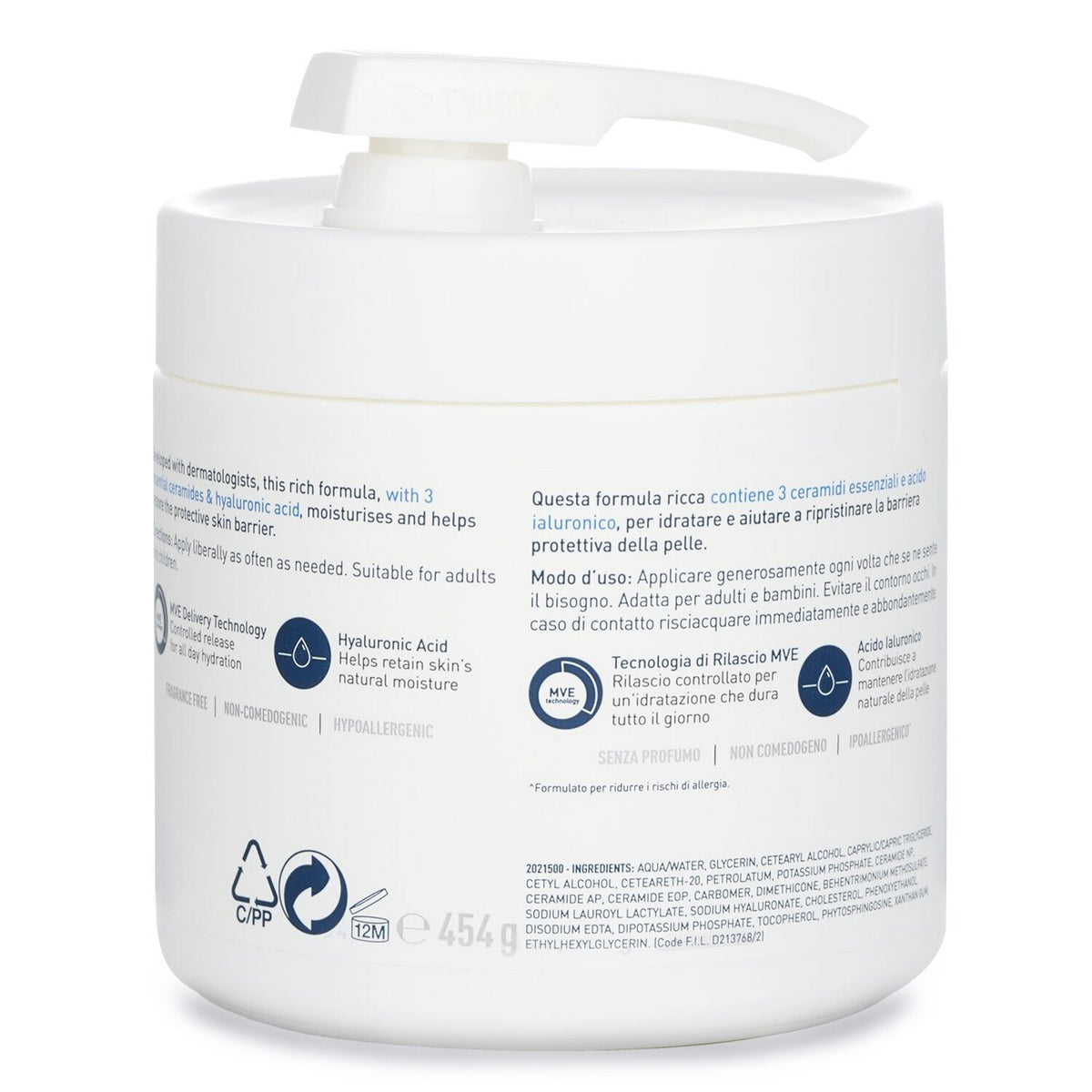 CeraVe - Moisturising Cream For Dry to Very Dry Skin (With Pump)  - 454g/16oz
