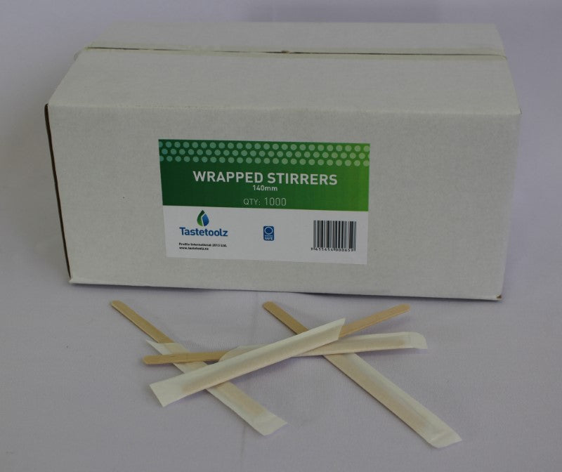 Stirrers Wooden Long 140mm Wrapped 1000'S