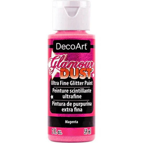 Decoart Glamour Dust Glitter Paint in a 2oz bottle, featuring ultra-fine glitter for stunning arts and crafts finishes.