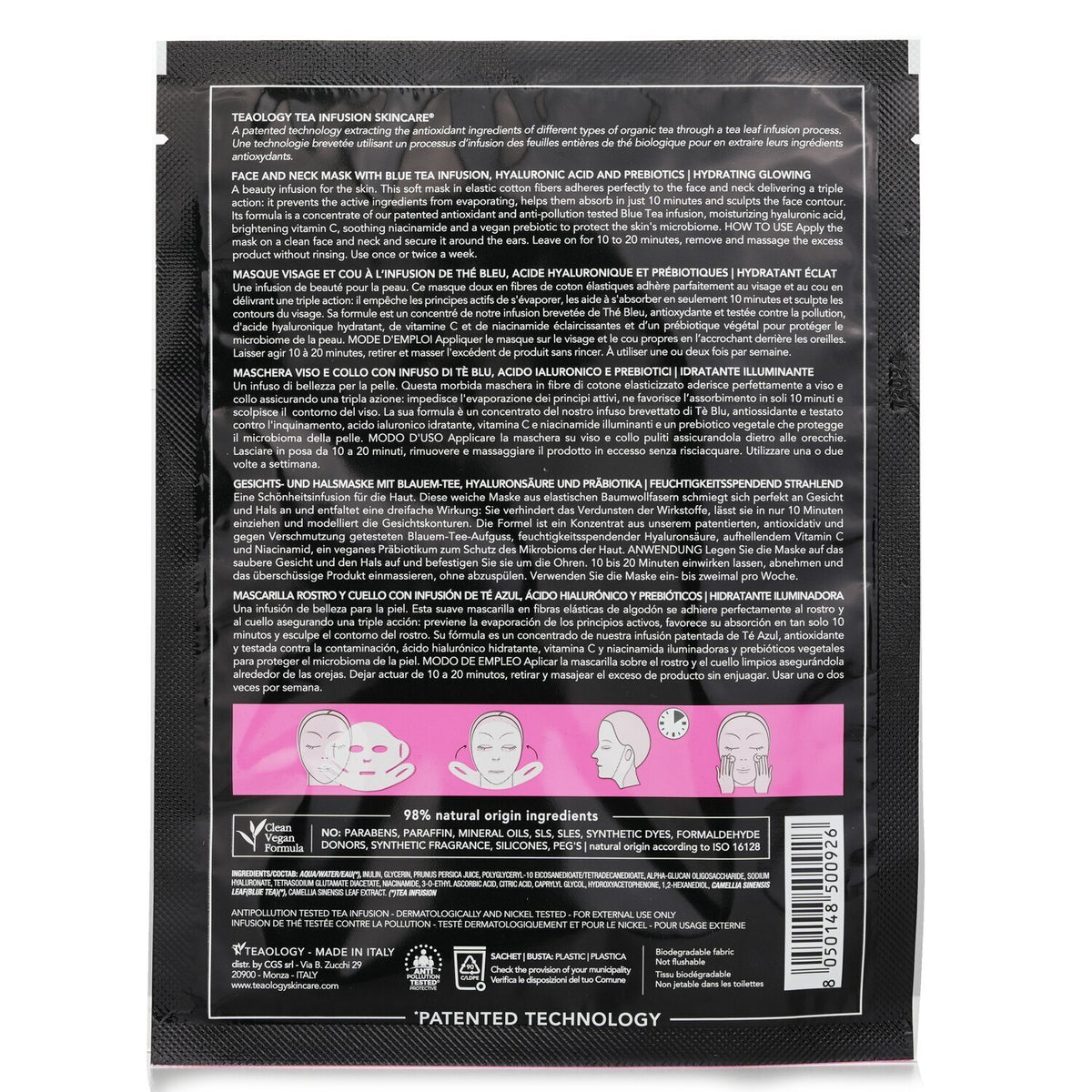 Teaology - Peach Tea Hyaluronic Face & Neck Mask  - 21ml/0.17oz