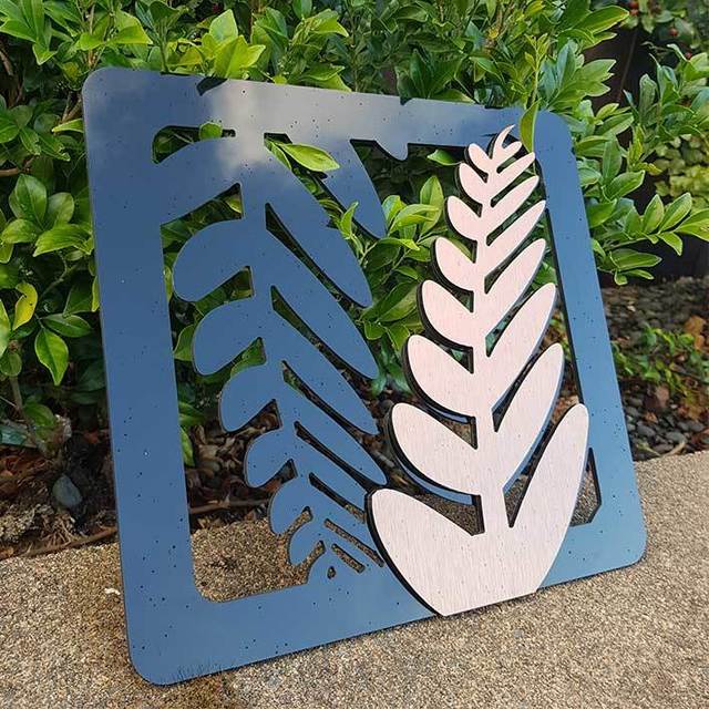 Wall Art - 2 Tone Rectangle Fern  Art Panels (300mm)- Kiwiana