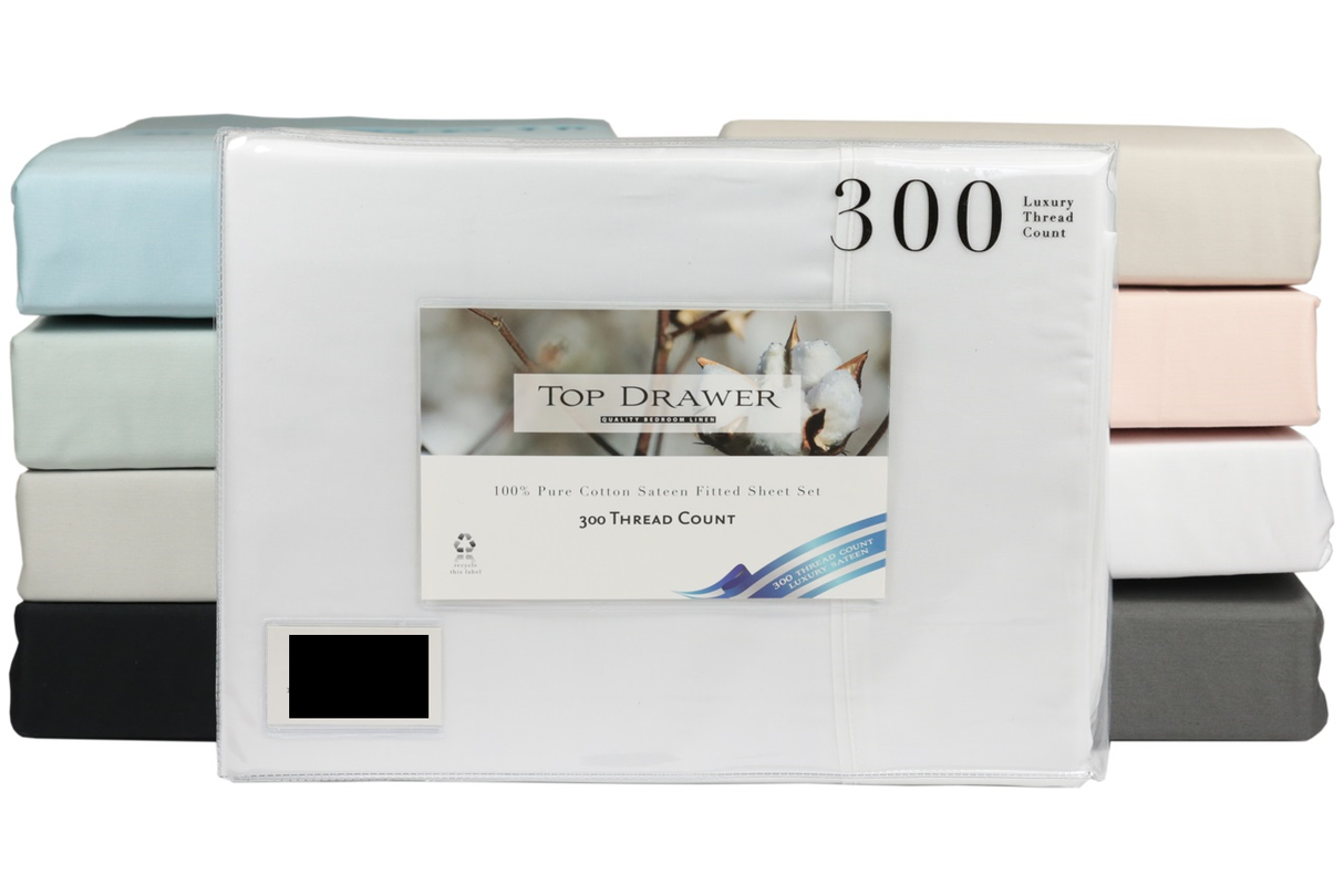 King Sheet Set - Top Drawer - White 300TC (Large Size For Thicker Mattress)