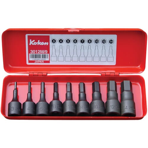 Koken 3012A/9 Inhex Socket Set In Case 9pc 3/8"Dr 1/8"-1/2"