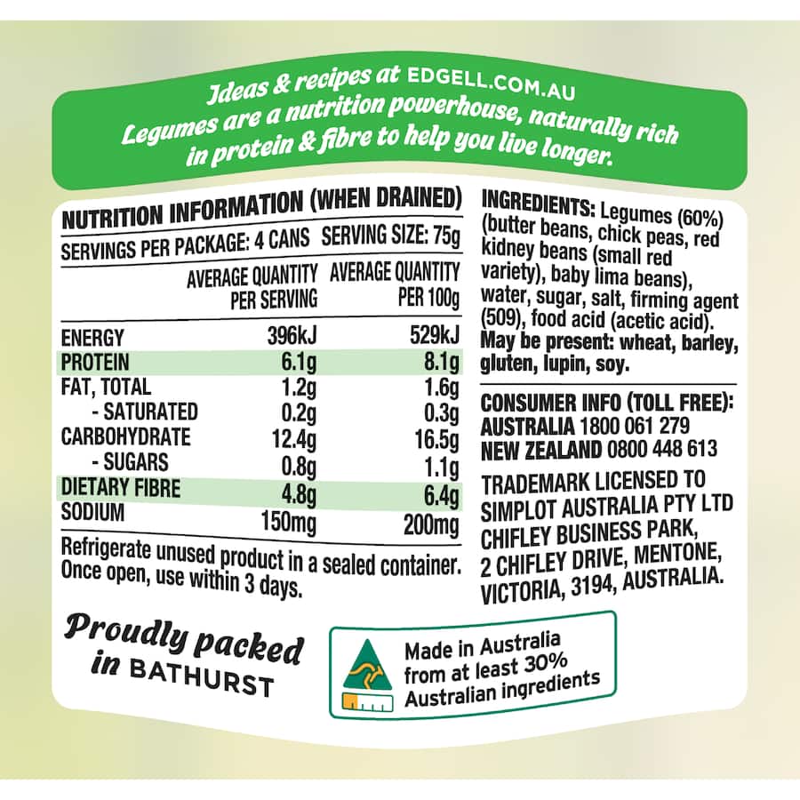 Edgell Four Bean Mix  4 pack 500g