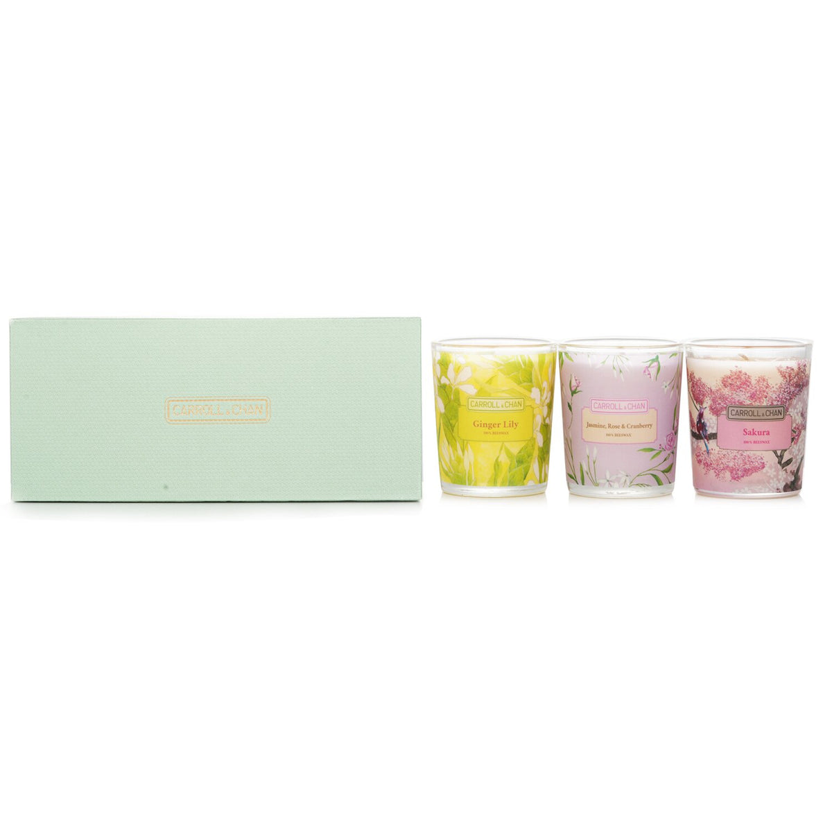 Carroll & Chan - 3 Votive Set: Sakura, Jasmine, Rose & Cranberry, Ginger Lily  -