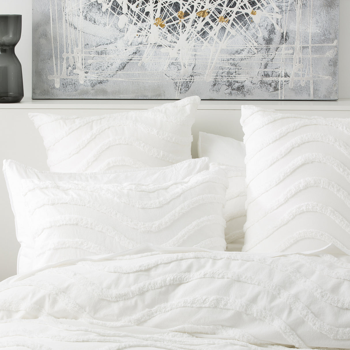 Wave 100% Cotton Chenille Vintage Quilt / Duvet cover Set Queen White