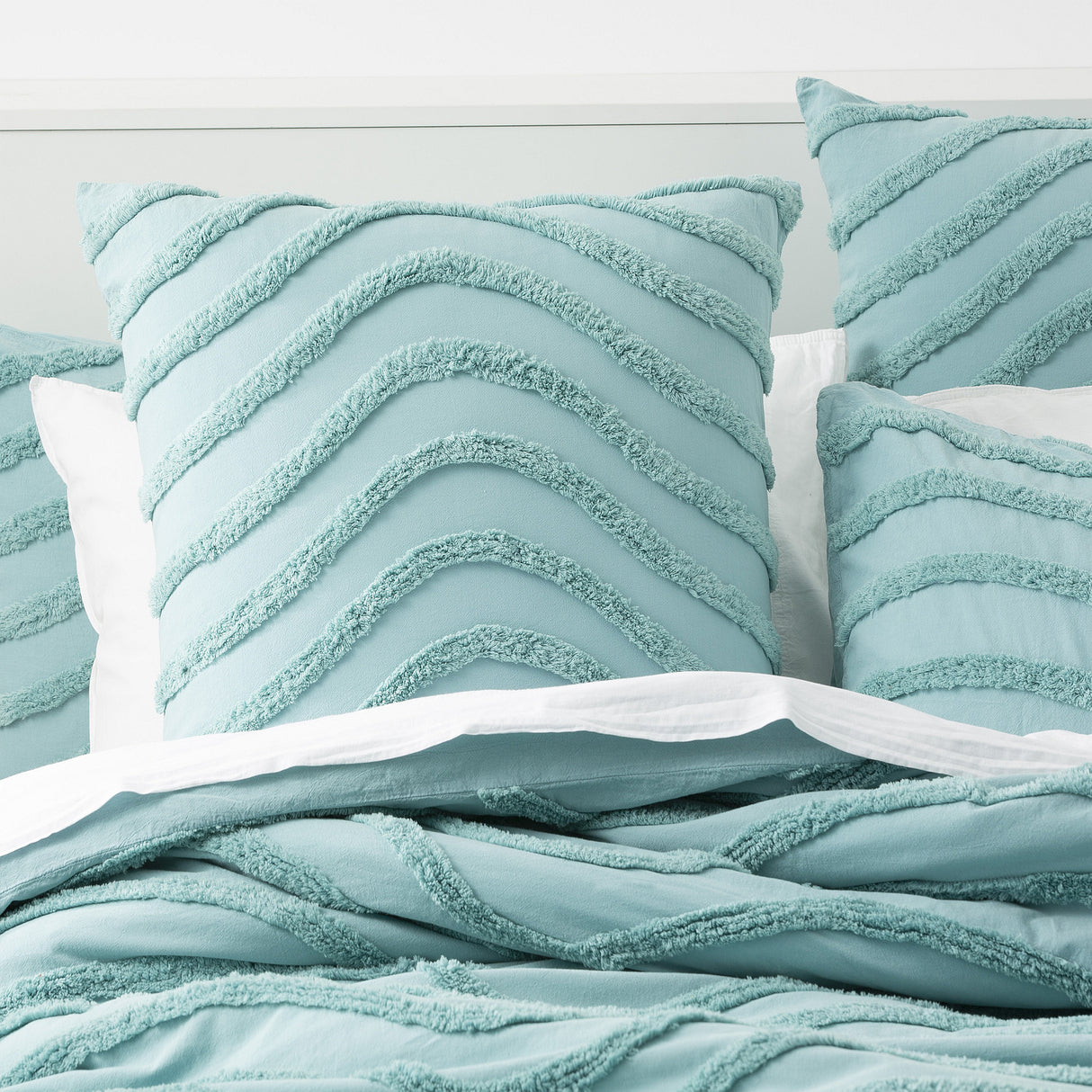 Wave 100% Cotton Chenille Vintage Quilt / Duvet cover Set Super King Aqua