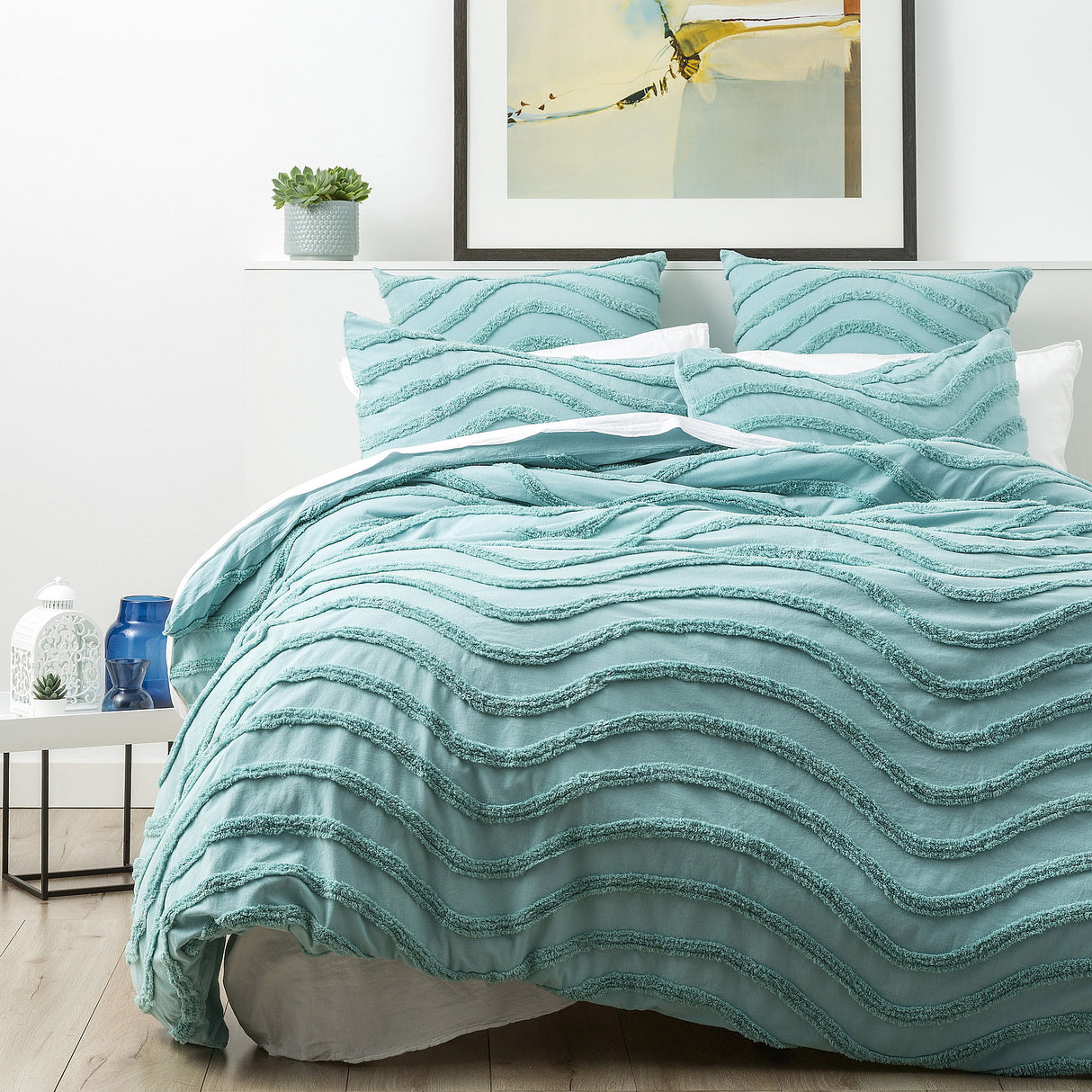 Wave 100% Cotton Chenille Vintage Quilt / Duvet cover Set Double Aqua
