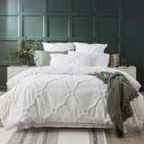 Moroccan 100% Cotton  Vintage washed Tufted Quilt / Duvet cover set Queen White