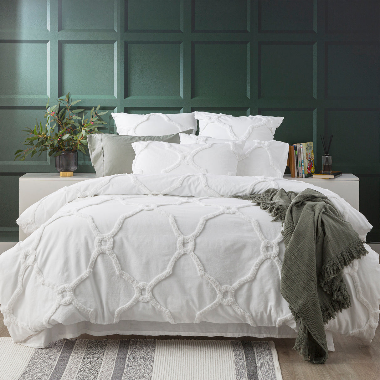 Moroccan Cotton  Vintage  Tufted  European P/Case White