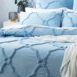 Moroccan 100% Cotton  Vintage washed Tufted Quilt / Duvet cover set Queen Sky